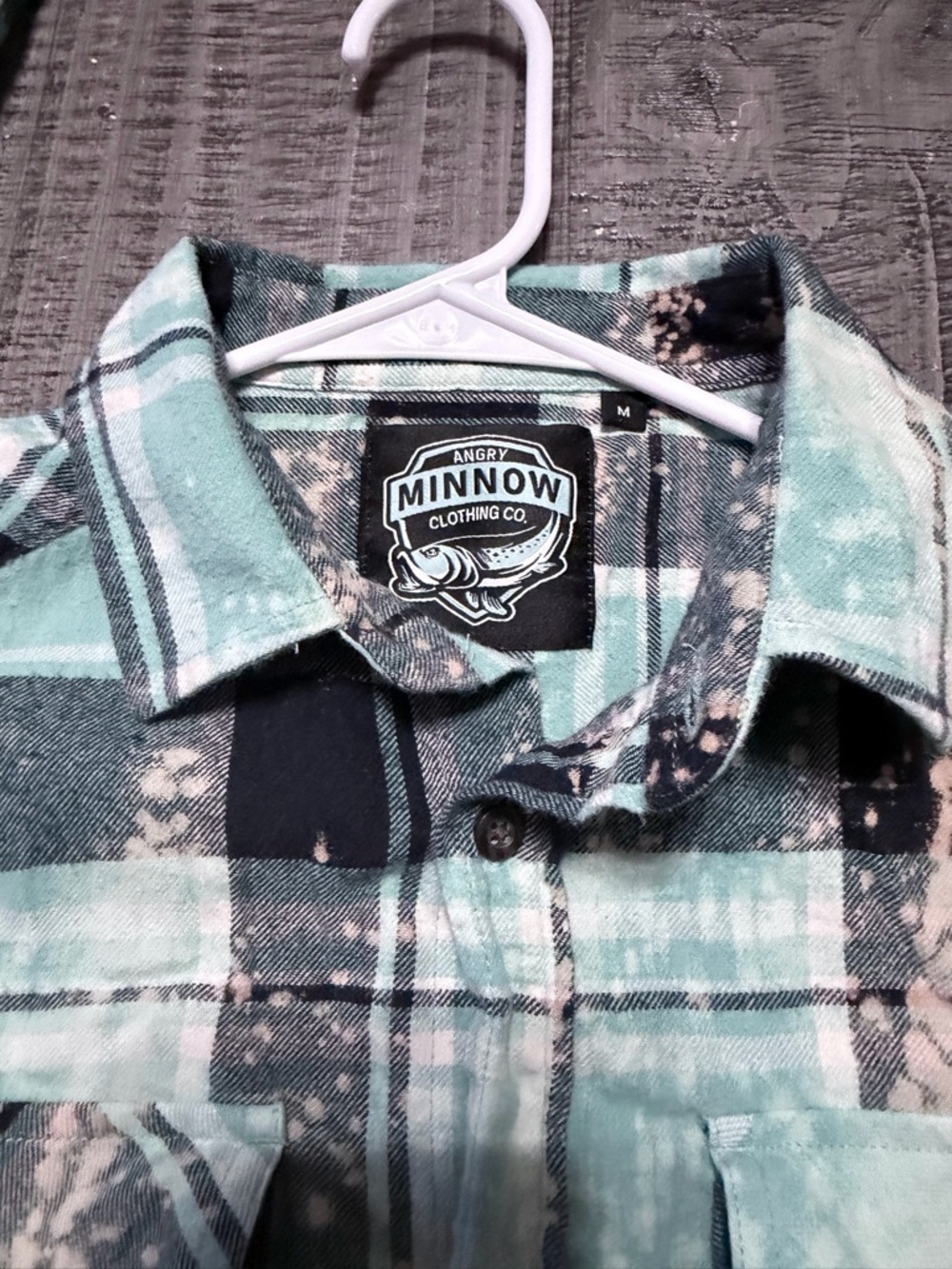 Angry Minnow Teal Plaid Button-Down Shirt Unicorn & Phrase on Back - Picture 5 of 12
